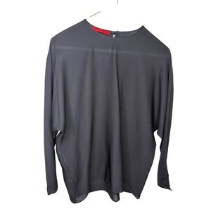 CH Carolina Herrera Black Dolman Sleeve Silk Blouse XXS Pearl‎ Button Keyhole